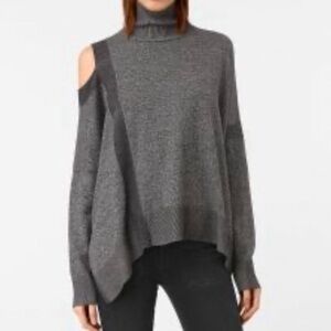 All Saints Cecily Twist Jumper Turtleneck Ribbed Jumper Gray Oversized Size XS